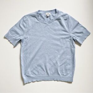 J. Crew Light Blue Cotton Cashmere Short Sleeve Crew Neck Sweater